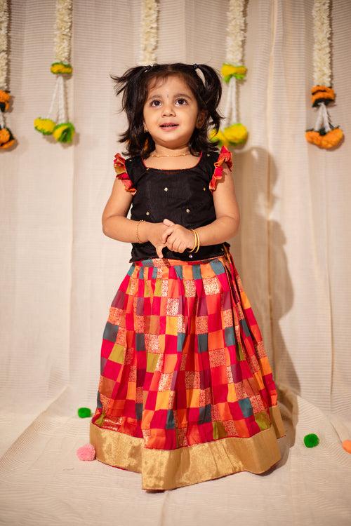 Vamsi Black Top with Multicolor Skirt Mini