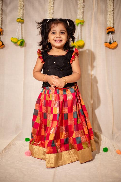 Vamsi Black Top with Multicolor Skirt Mini