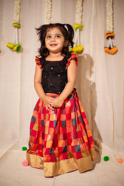 Vamsi Black Top with Multicolor Skirt Mini