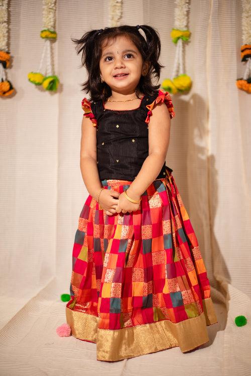 Vamsi Black Top with Multicolor Skirt Mini