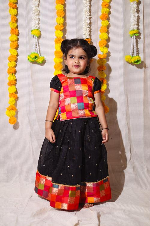 Poonam Black Skirt & Multicolor Top Mini