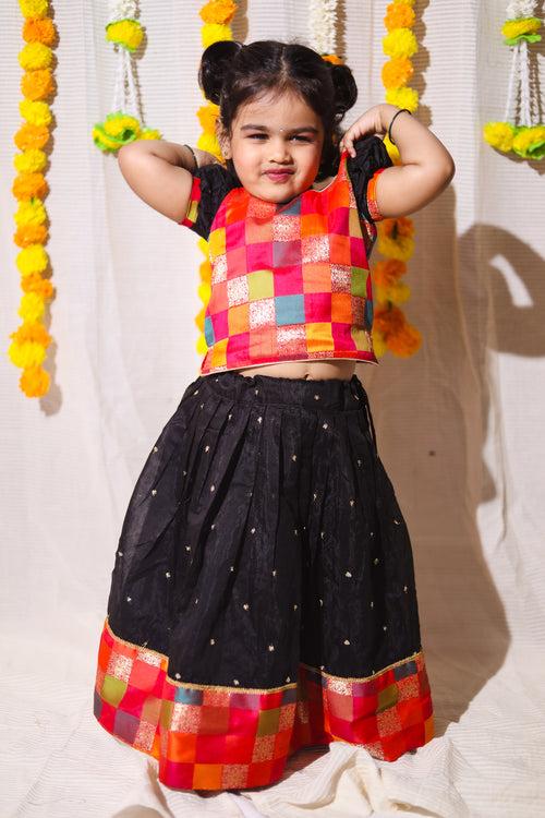 Poonam Black Skirt & Multicolor Top Mini