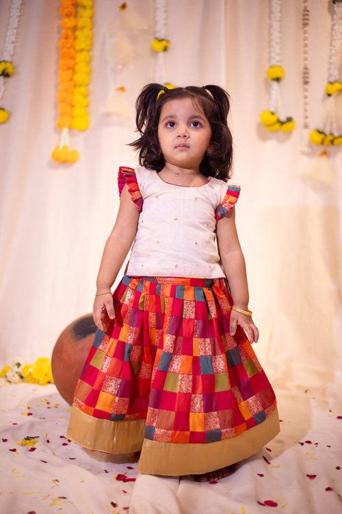 Vamsi White Top with Multicolor Skirt Mini