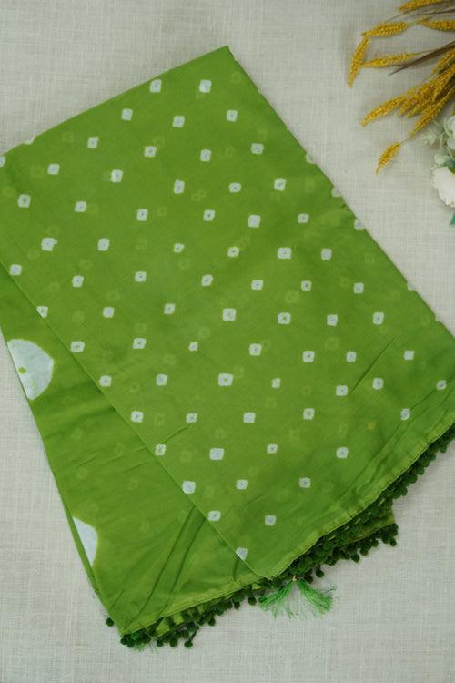 Green Pom-pom Chettinad Cotton Saree