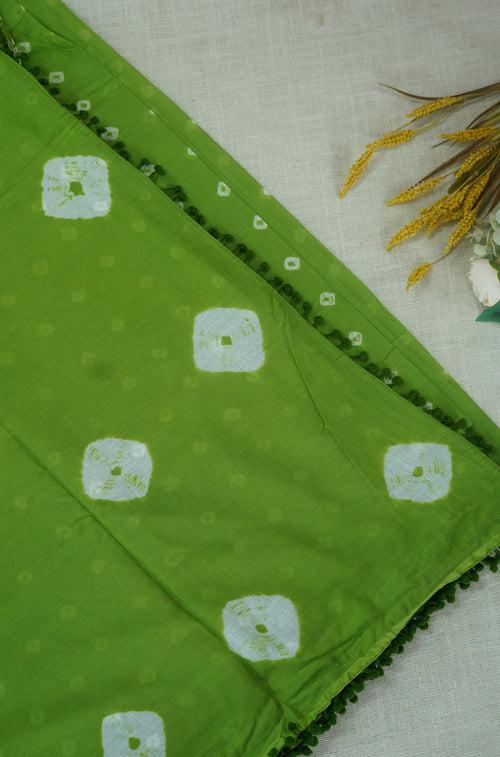 Green Pom-pom Chettinad Cotton Saree