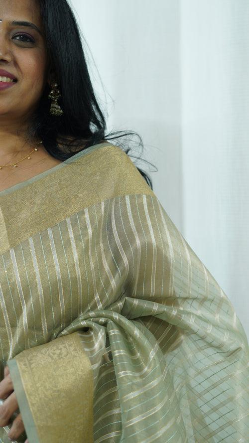 Pastel Green Organza Tissue Saree with Blouse