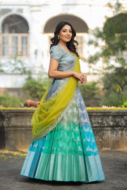 Blue & Silver Organza Lehenga Set(FW)