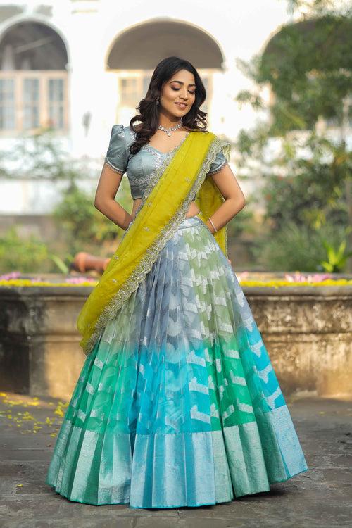 Blue & Silver Organza Lehenga Set(FW)