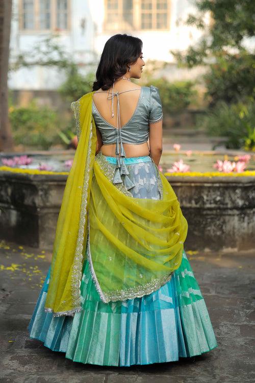 Blue & Silver Organza Lehenga Set(FW)