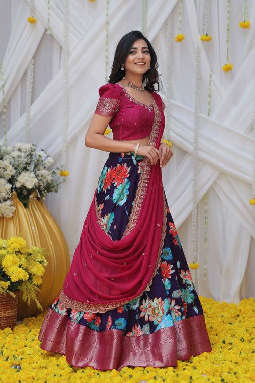 Magenta & Purple Dola Silk Lehenga (FW)