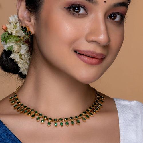 Parama Antique Green Kempu Necklace Set