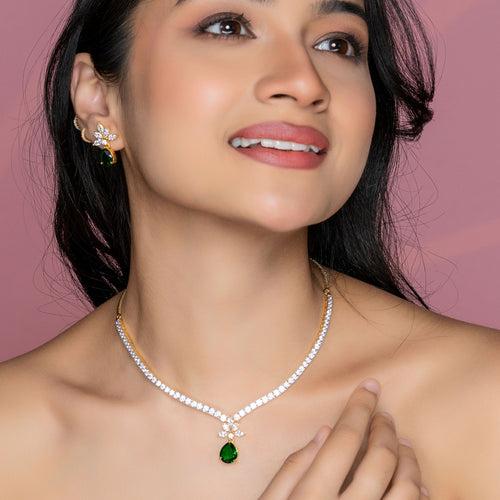 Camellia CZ Green Necklace Set