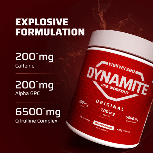 Dynamite Pre-Workout (420g, 30 Servings) | Valencia Orange | Pre-Workout For Men & Women With 200mg Alpha GPC | 200mg Caffeine | 6500mg Citrulline Complex | 1000mg Creatine