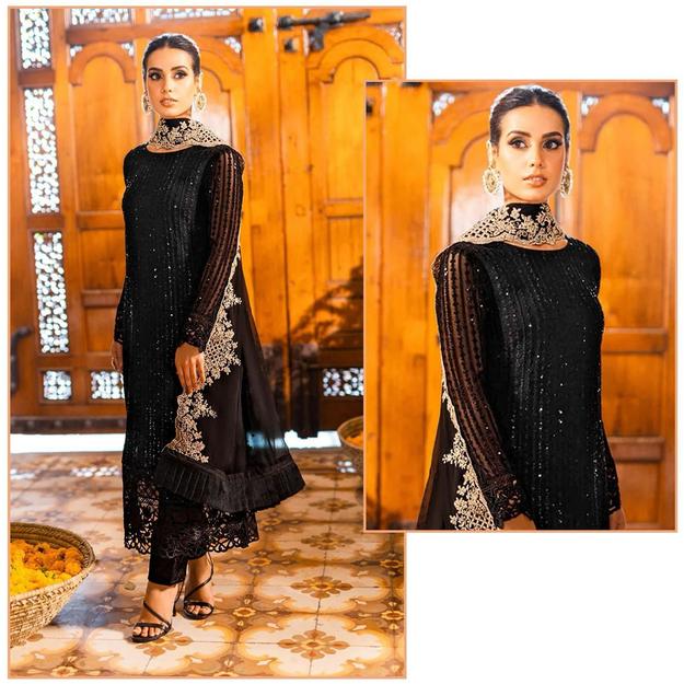 Bil26B Black Designer Heavy Embroidered Georgette Party Wear Pakistani Salwar Kameez