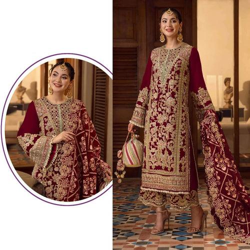 Buy Georgette Embroidery Stitched Palazzo Suit Online