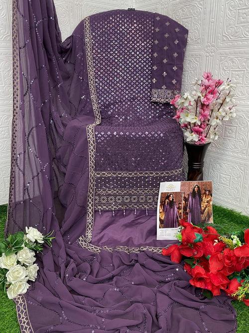 Faux Georgette Semi Stitched Sequence Work Long Pakistani Suit for Women