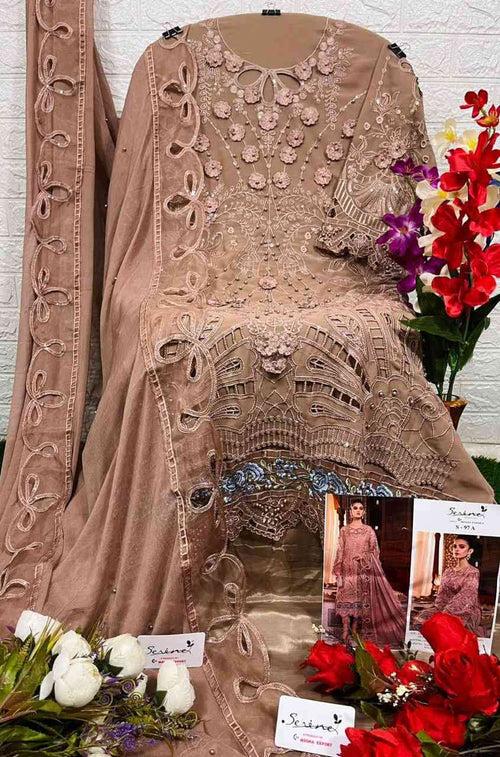 Brown Organza Party Wear Pakistani Suit