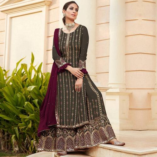 Preferable Partywear Embroidered Georgette Palazzo Suit