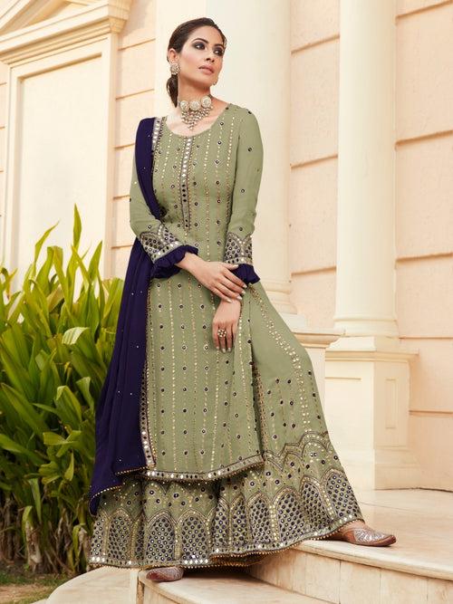 Preferable Partywear Embroidered Georgette Palazzo Suit