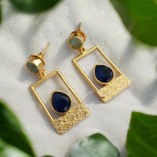 Brass Earrings :  Light Green and Blue Combination