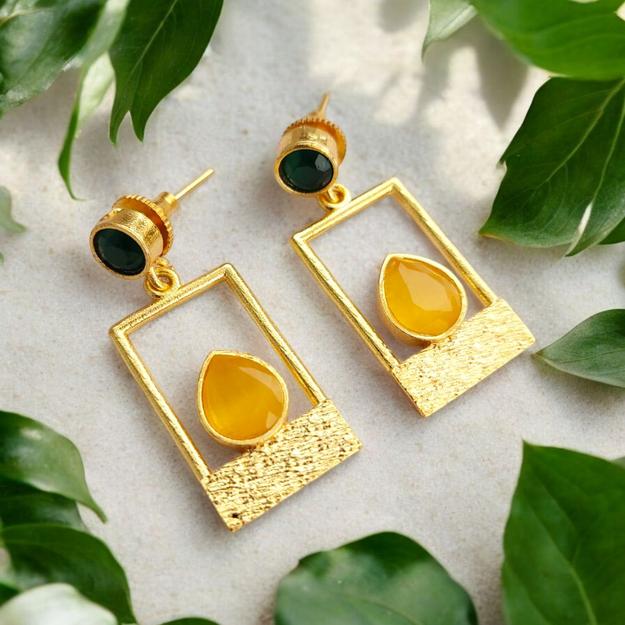 Brass Earrings : Green and Yellow Combination