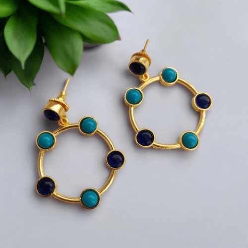 Graceful Loop : Blue Stone Studded Brass Earring