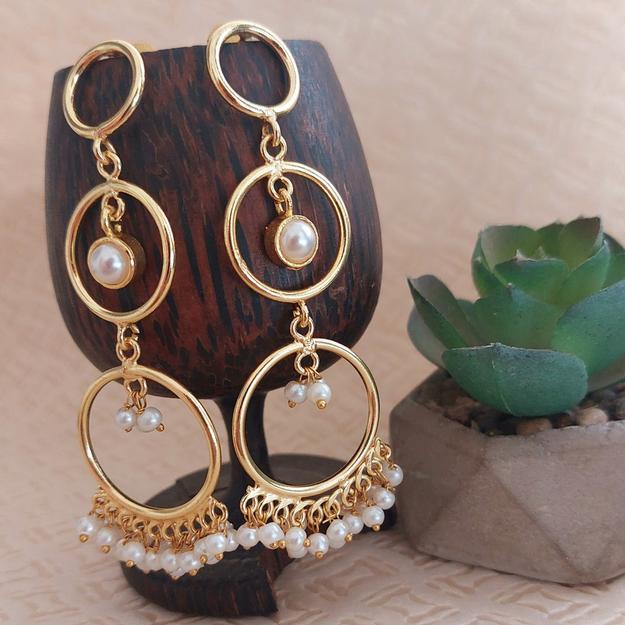 Dangler Earrings :  Pearly Golden Cascade