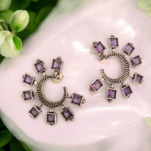 Bohemian Gemstones: Lavender Silver Toned Earrings