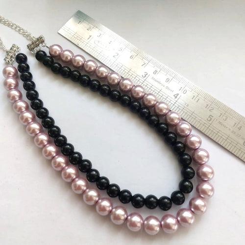 Mauve & Black : Double Layered Pearl Necklace Set