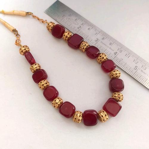 Golden Glow: Red Square Beads Necklace