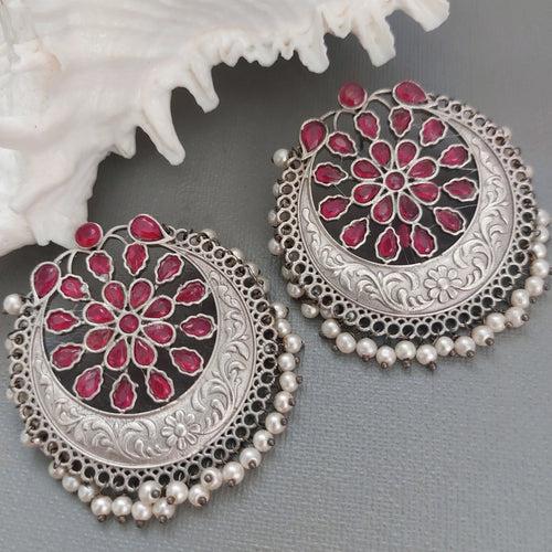 Celestial Moonstone: Deep Pink Stone Earrings