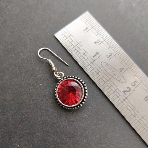 Scarlet Romance: Oxidized Hooped Earring with Red Stone