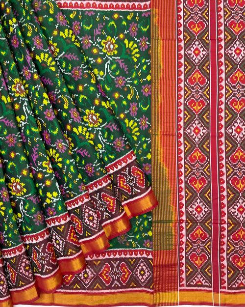 Red & Green Fancy Flower Designer Patola Saree