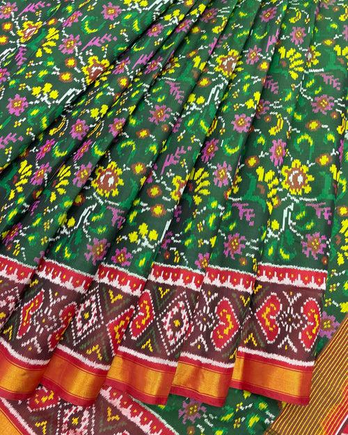 Red & Green Fancy Flower Designer Patola Saree