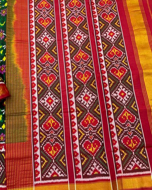 Red & Green Fancy Flower Designer Patola Saree