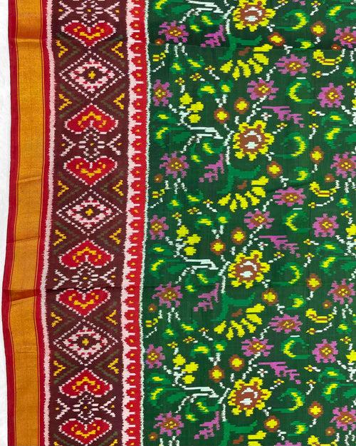 Red & Green Fancy Flower Designer Patola Saree