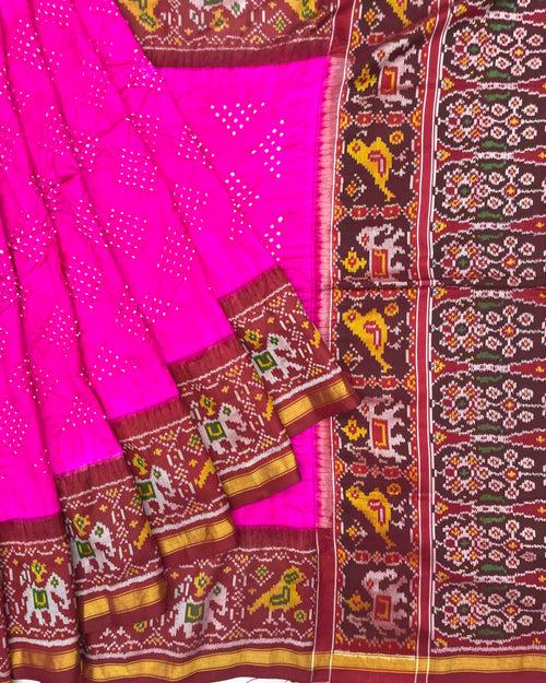 Maroon & Pink Patola Bandhej