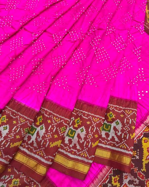 Maroon & Pink Patola Bandhej