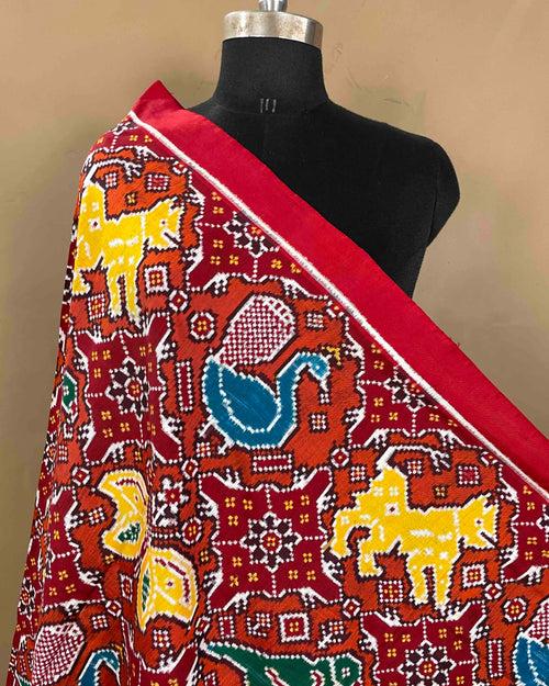 Red & Orange Big Figure Narikunj Chhabdi Patola Dupatta