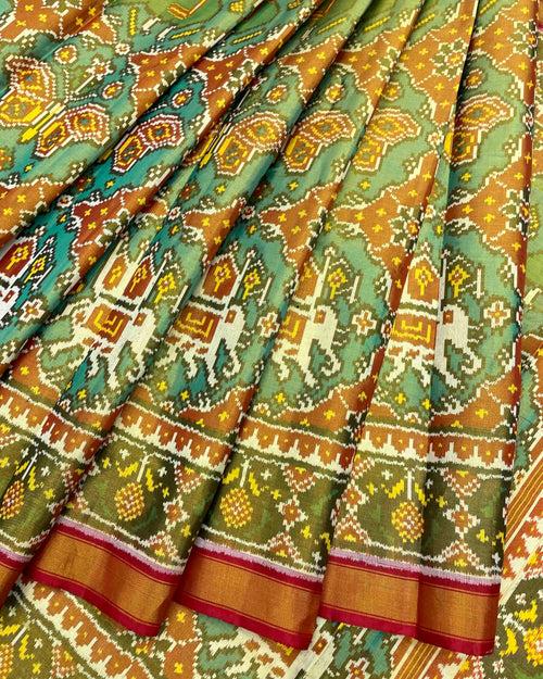 Red & Turquoise Big Figure Narikunj Tissue Patola Saree