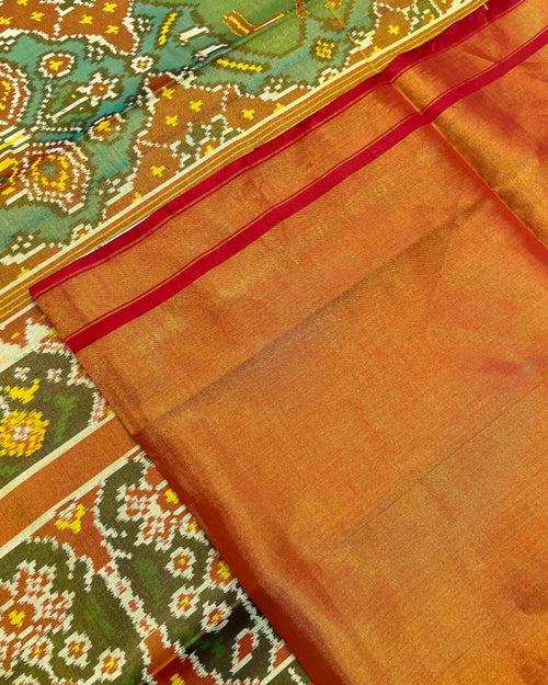 Red & Turquoise Big Figure Narikunj Tissue Patola Saree