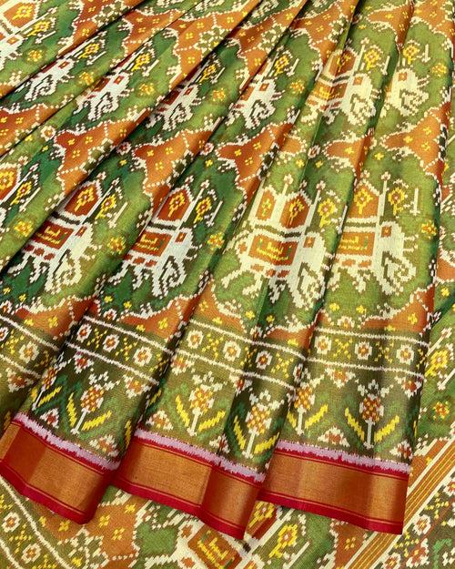 Red & Turquoise Green Big Figure Narikunj Tissue Patola Saree