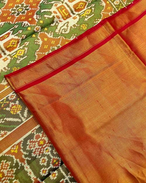 Red & Turquoise Green Big Figure Narikunj Tissue Patola Saree