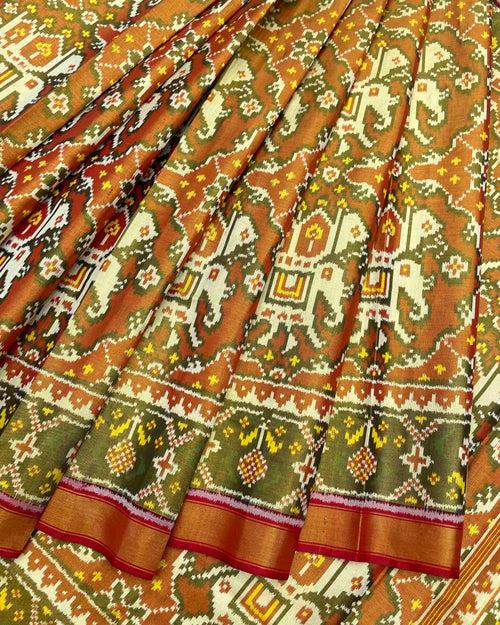 Red & Rust Big Figure Narikunj Tissue Patola Saree