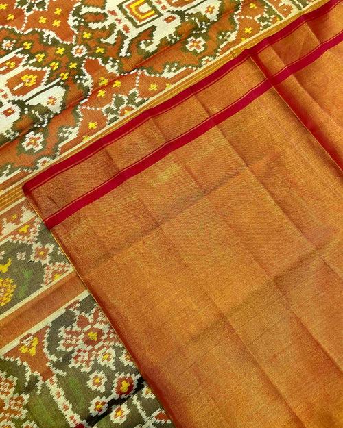 Red & Rust Big Figure Narikunj Tissue Patola Saree