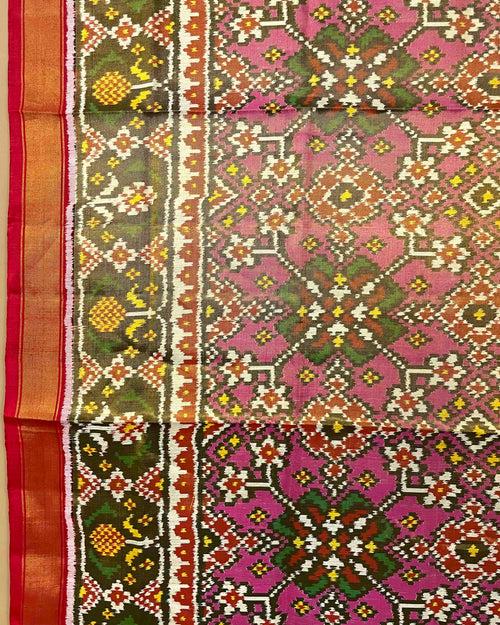 Crimson Red & Pink Navratan Tissue Patola Dupatta