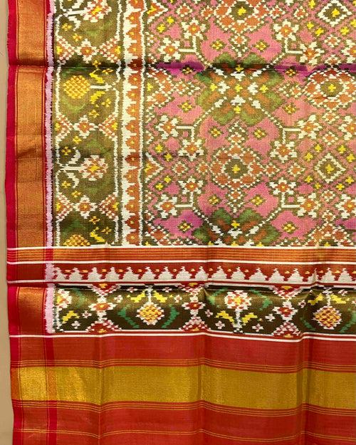 Crimson Red & Pink Navratan Tissue Patola Dupatta