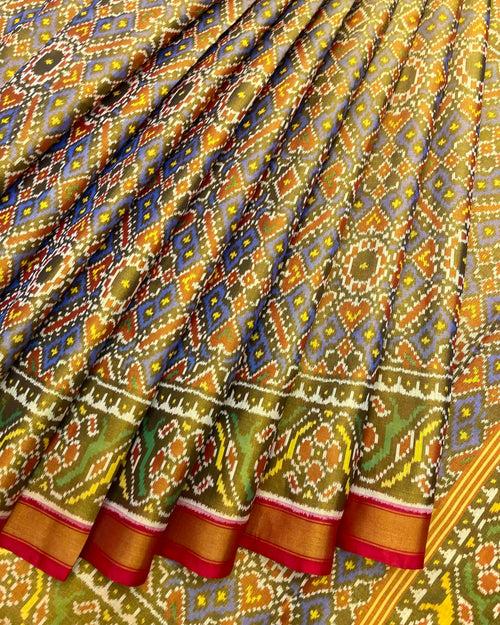 Red & Blue Manekchowk Tissue Patola Saree