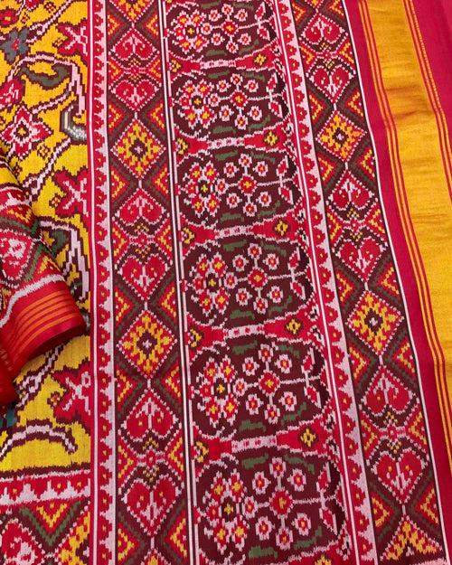 Red & Yellow Fancy Flower Patola Saree