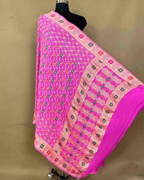 Baby Pink Meenakari Georgette Bandhani Dupatta